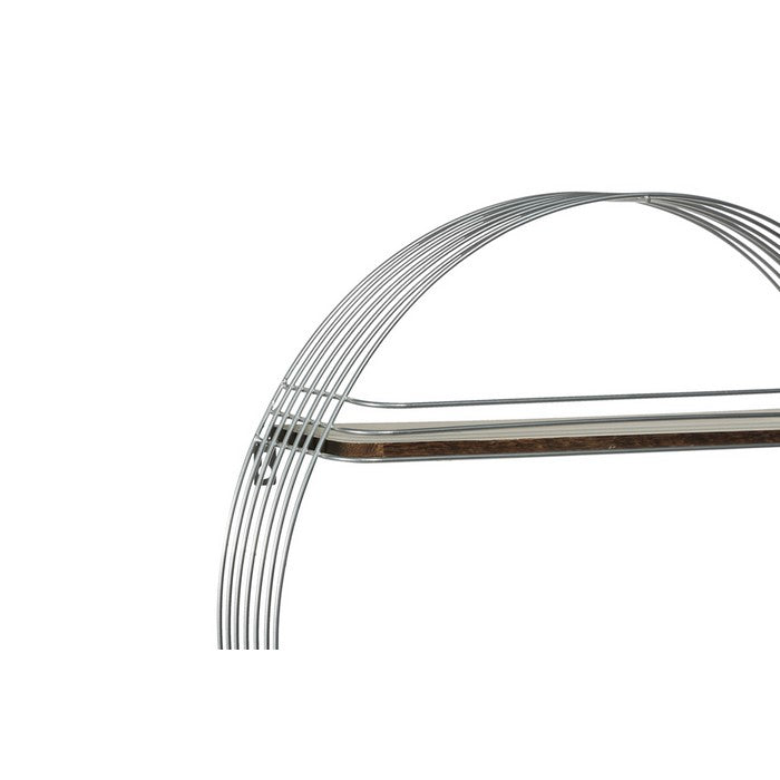 Metal Round Wall Shelf with 2 Tier Wooden Surface, Brown and Silver