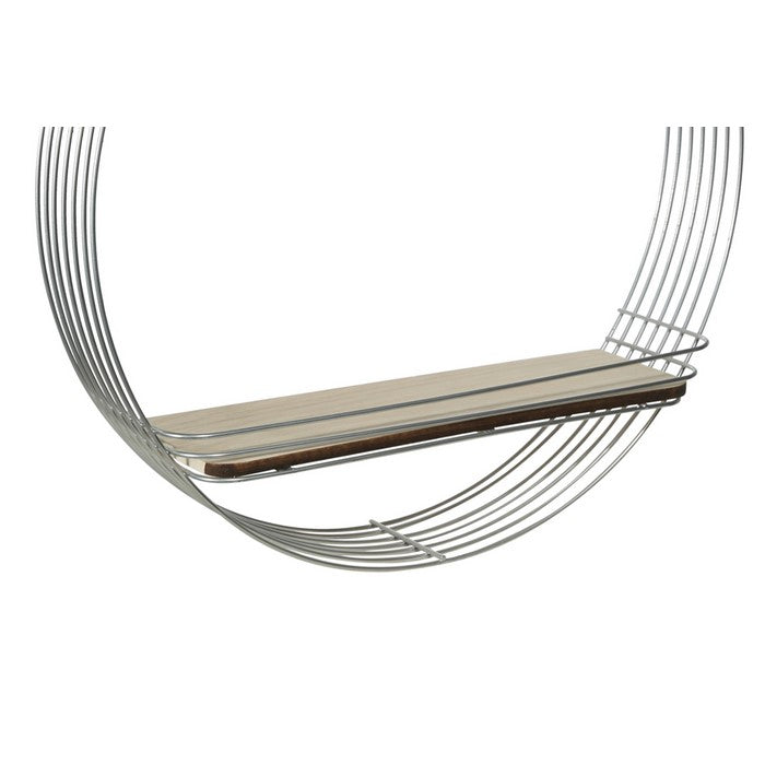 Metal Round Wall Shelf with 2 Tier Wooden Surface, Brown and Silver
