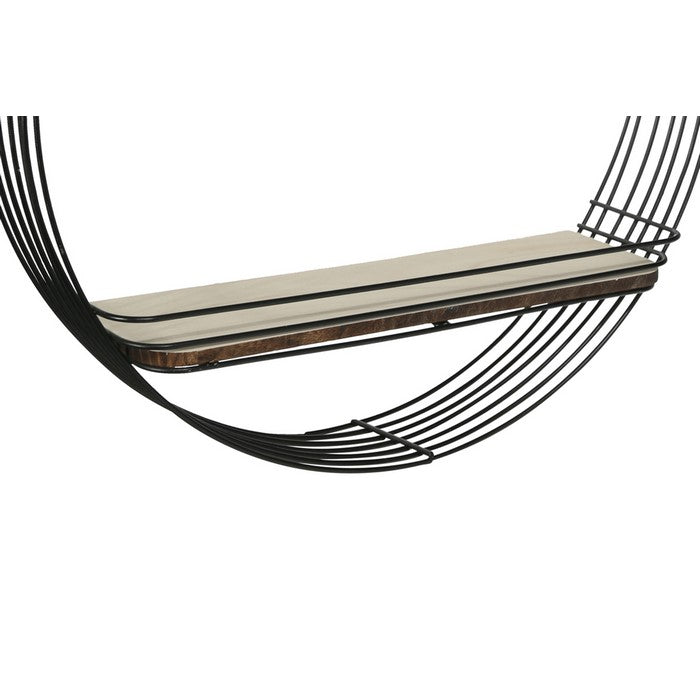Metal Round Wall Shelf with 2 Tier Wooden Surface, Brown and Black