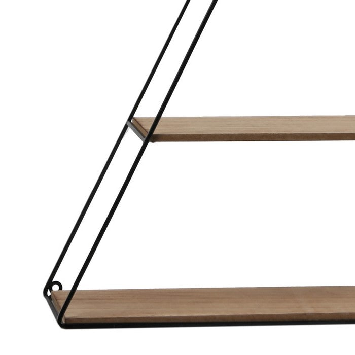 3 Tier Wooden Wall Shelve with Triangle Metal Frame, Brown and Black