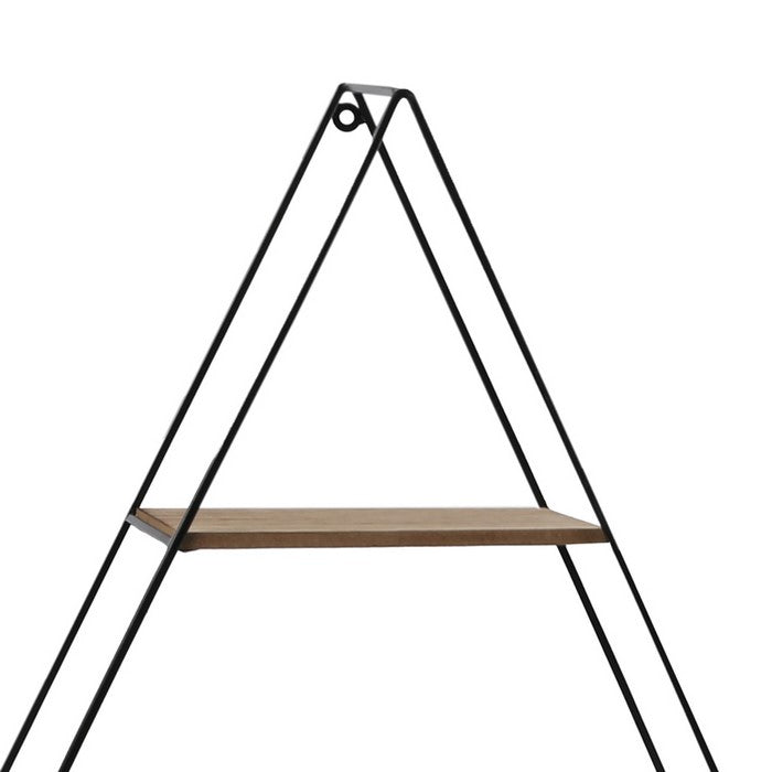 3 Tier Wooden Wall Shelve with Triangle Metal Frame, Brown and Black