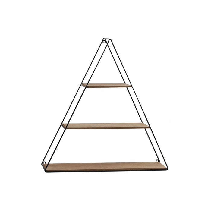 3 Tier Wooden Wall Shelve with Triangle Metal Frame, Brown and Black