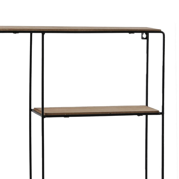 4 Tier Wooden Wall Shelf with Metal Frame and Key Hole, Brown and Black