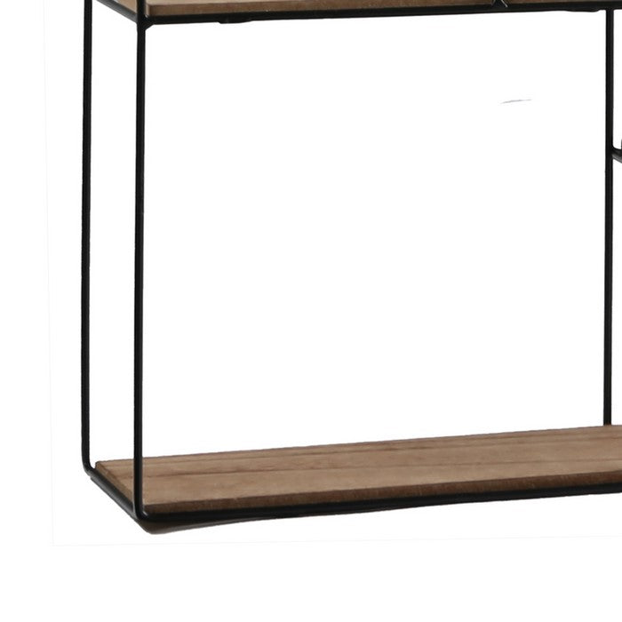 Transitional Style Wooden Wall Shelf with 4 Open Shelves, Brown and Black