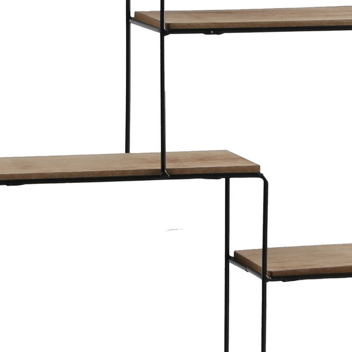 Transitional Style Wooden Wall Shelf with 4 Open Shelves, Brown and Black