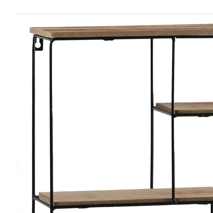 Transitional Style Wooden Wall Shelf with 4 Open Shelves, Brown and Black