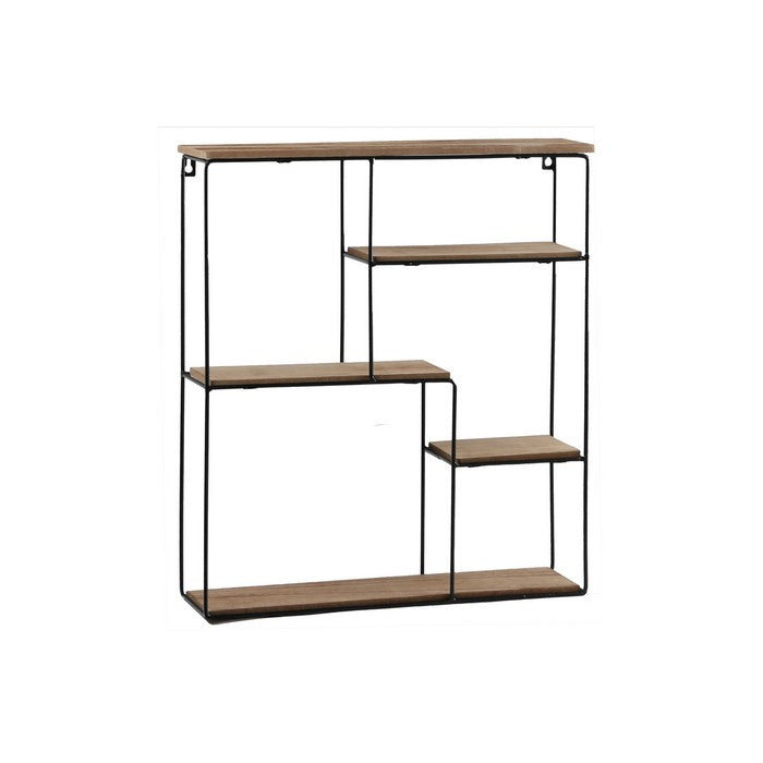 Transitional Style Wooden Wall Shelf with 4 Open Shelves, Brown and Black