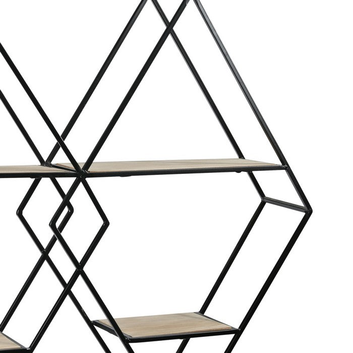 4 Tier Wooden Wall Shelf with Interlocking Diamond Frame, Black and Brown