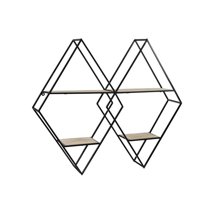 4 Tier Wooden Wall Shelf with Interlocking Diamond Frame, Black and Brown