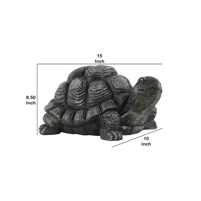 Fiberstone Turtle Figurine with Extended Leg, Washed Gray