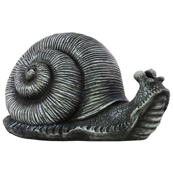 Transitional Style Textured Fiberstone Snail Figurine, Washed Gray