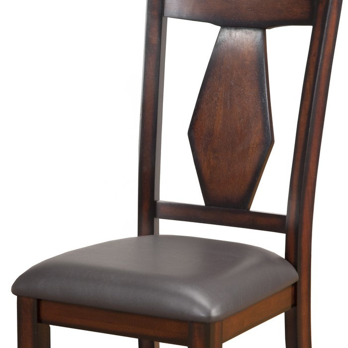 Leatherette Dining Chair with Fiddle Back, Set of 2, Brown and Gray