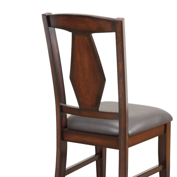 Leatherette Dining Chair with Fiddle Back, Set of 2, Brown and Gray