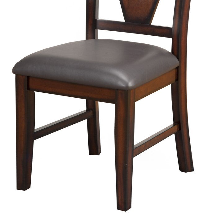 Leatherette Dining Chair with Fiddle Back, Set of 2, Brown and Gray