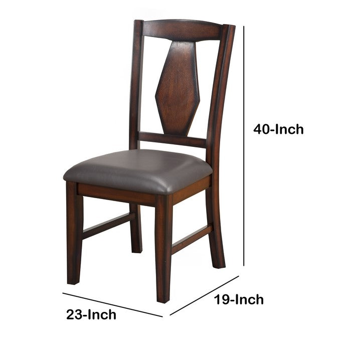 Leatherette Dining Chair with Fiddle Back, Set of 2, Brown and Gray