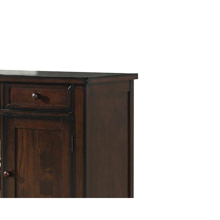 Wooden Server with Wine Rack and Chamfered Legs, Walnut Brown