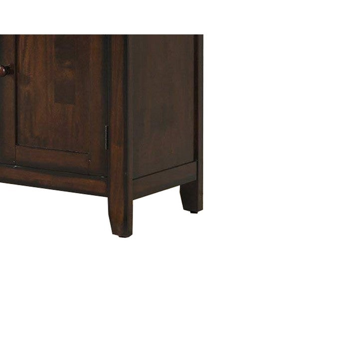 Wooden Server with Wine Rack and Chamfered Legs, Walnut Brown