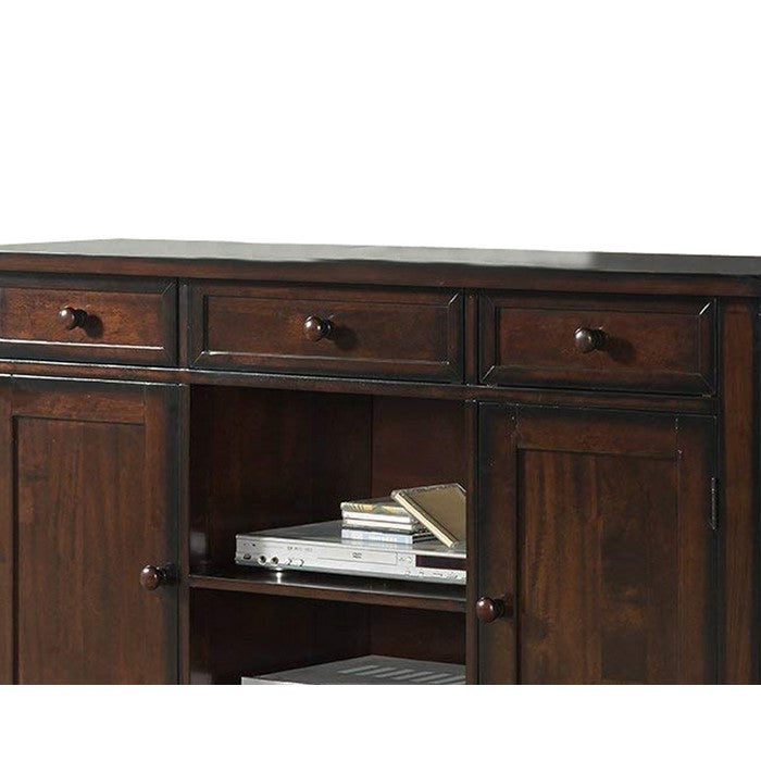 Wooden Server with Wine Rack and Chamfered Legs, Walnut Brown