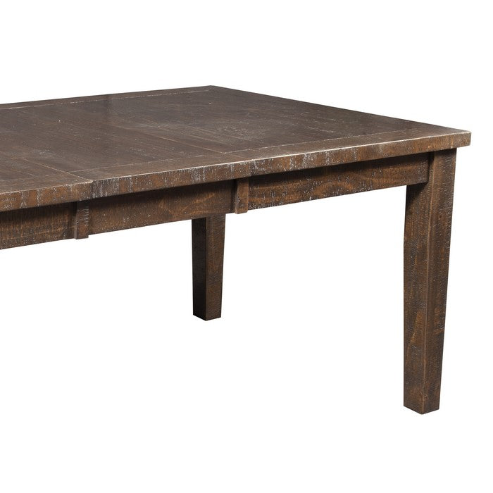 Rustic Rectangular Wooden Dining Table with Extendable Leaf, Walnut Brown