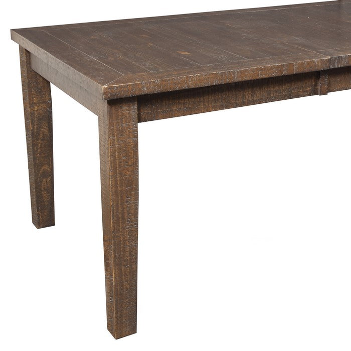 Rustic Rectangular Wooden Dining Table with Extendable Leaf, Walnut Brown