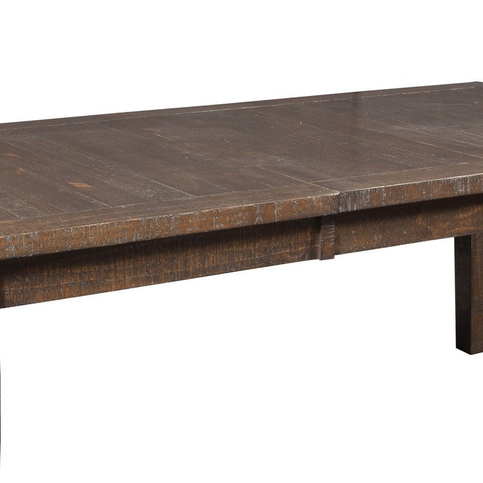Rustic Rectangular Wooden Dining Table with Extendable Leaf, Walnut Brown