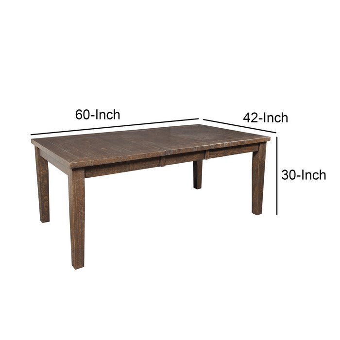 Rustic Rectangular Wooden Dining Table with Extendable Leaf, Walnut Brown