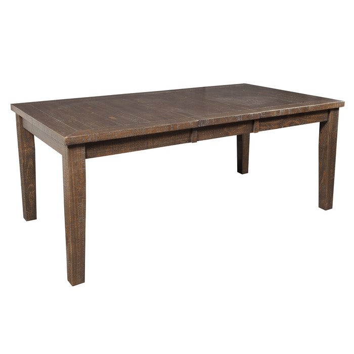 Rustic Rectangular Wooden Dining Table with Extendable Leaf, Walnut Brown