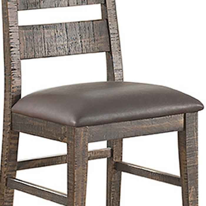 Leatherette Seat Wooden Frame Dining Chair with Ladder Back, Set of 2, Brown