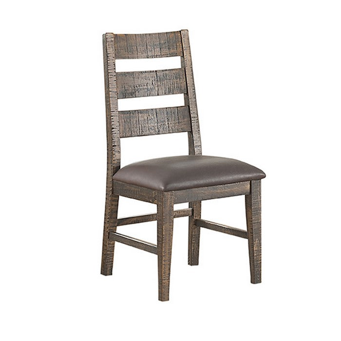 Leatherette Seat Wooden Frame Dining Chair with Ladder Back, Set of 2, Brown