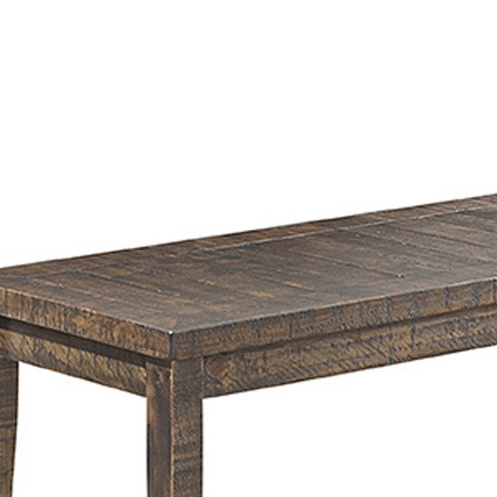 Rectangular Grained Wooden Dining Bench with Tapered Legs, Distressed Brown