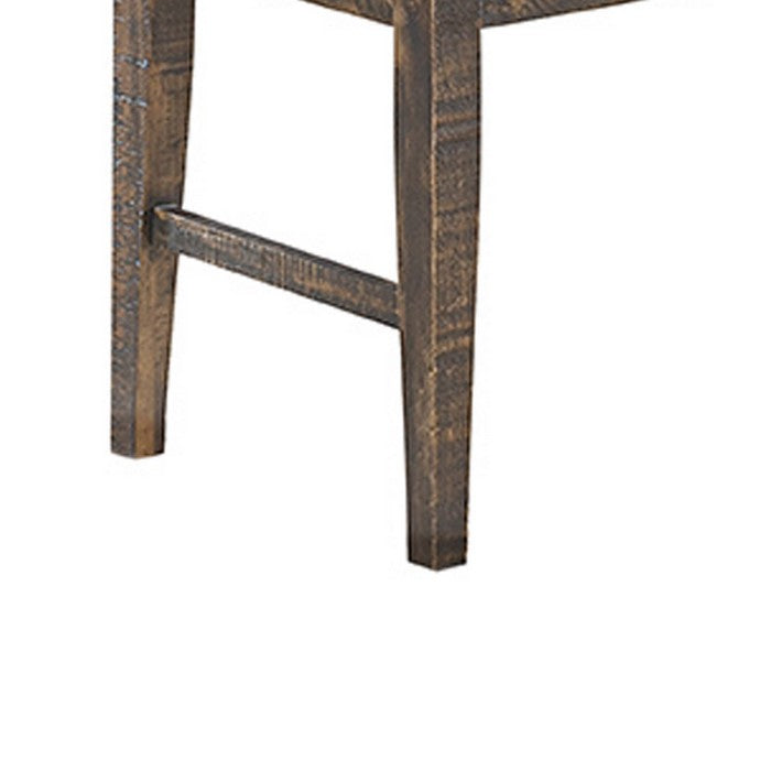 Rectangular Grained Wooden Dining Bench with Tapered Legs, Distressed Brown