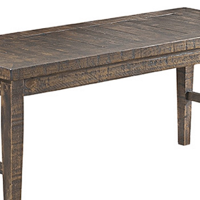 Rectangular Grained Wooden Dining Bench with Tapered Legs, Distressed Brown