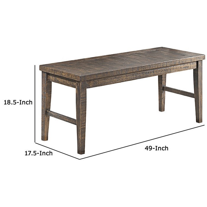 Rectangular Grained Wooden Dining Bench with Tapered Legs, Distressed Brown