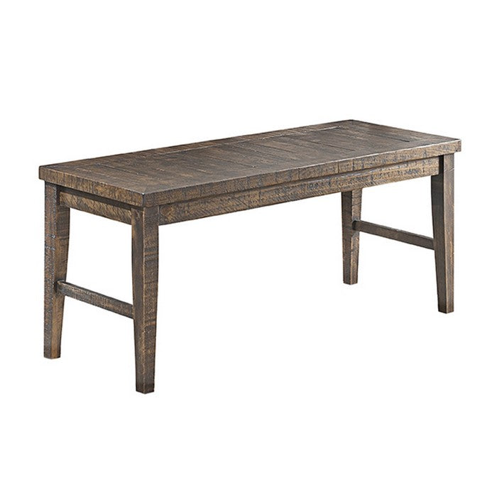 Rectangular Grained Wooden Dining Bench with Tapered Legs, Distressed Brown