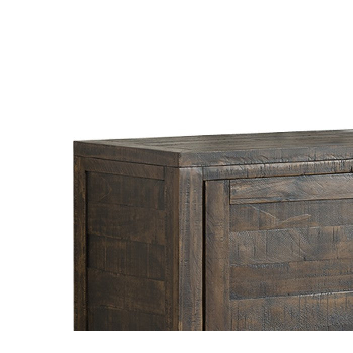 Plank Style Wooden TV Stand with Sliding Door and 2 Open Shelves, Brown