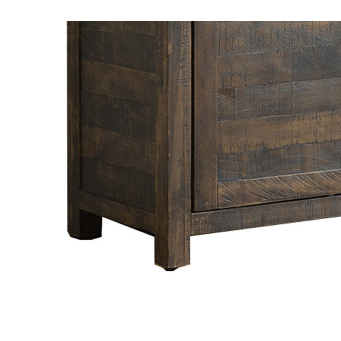 Plank Style Wooden TV Stand with Sliding Door and 2 Open Shelves, Brown
