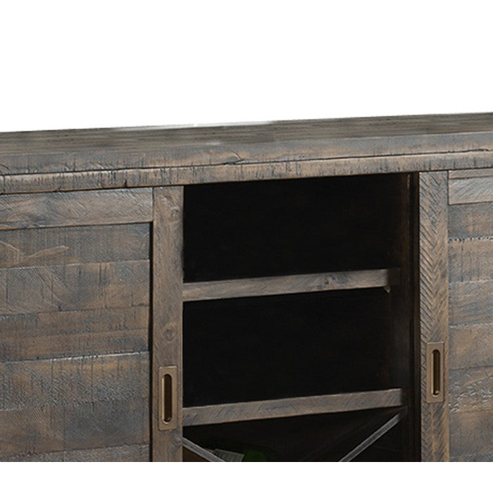 Plank Style Wooden TV Stand with Sliding Door and 2 Open Shelves, Brown