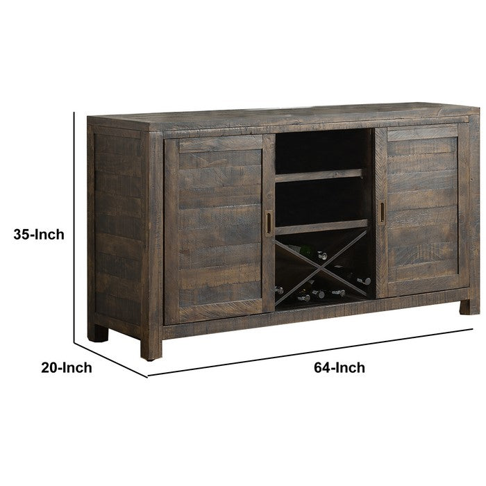 Plank Style Wooden TV Stand with Sliding Door and 2 Open Shelves, Brown