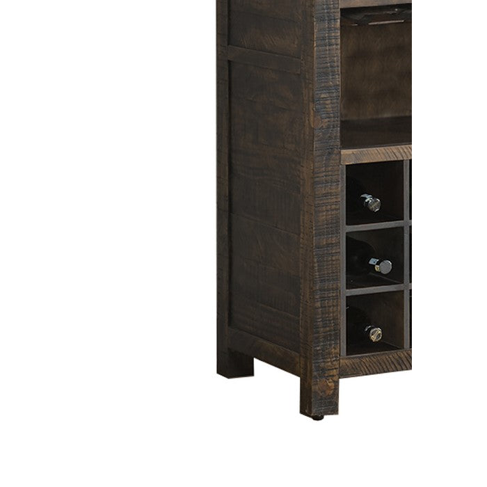Wooden Wine Pier with 2 Shelves and Removable Wine Rack, Brown