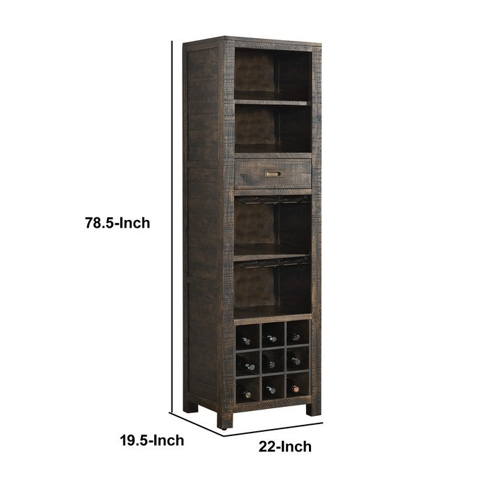 Wooden Wine Pier with 2 Shelves and Removable Wine Rack, Brown