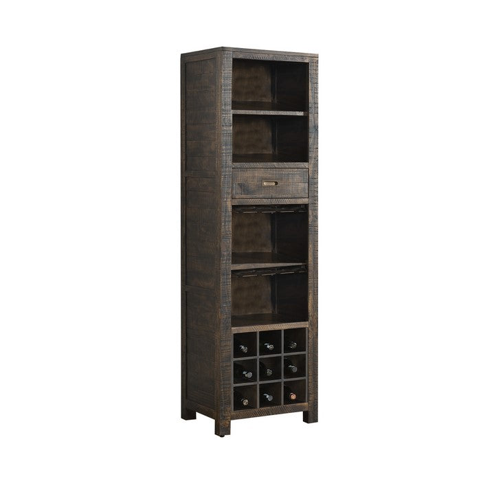 Wooden Wine Pier with 2 Shelves and Removable Wine Rack, Brown