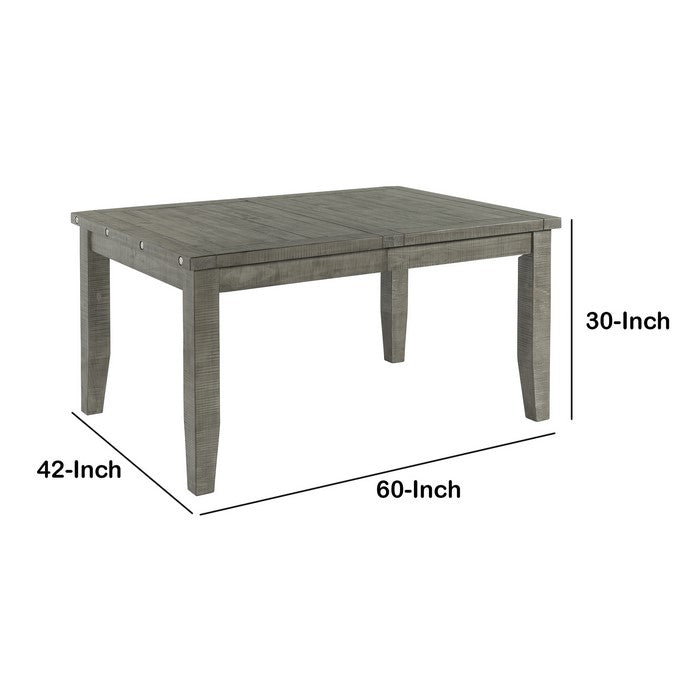 Wooden Dining Table with Extendable Leaf and Chamfered Legs, Gray
