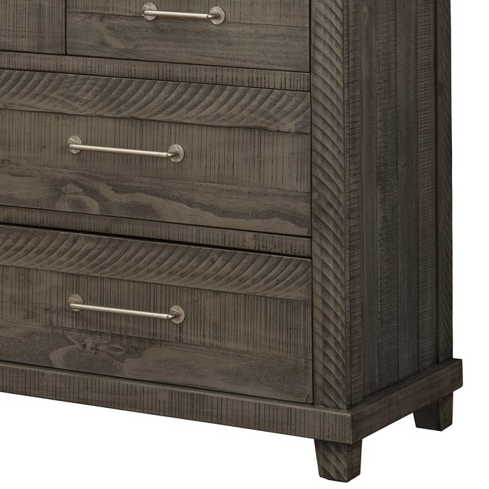 Wooden Dresser with 7 Drawers and Chamfered Legs, Gray
