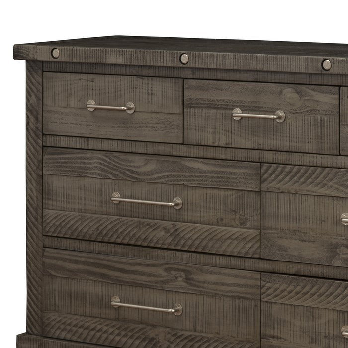 Wooden Dresser with 7 Drawers and Chamfered Legs, Gray
