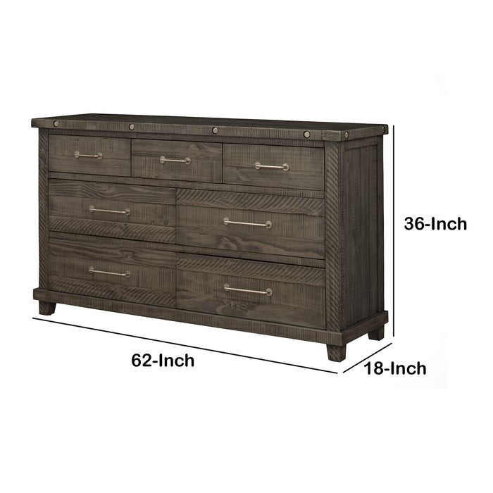 Wooden Dresser with 7 Drawers and Chamfered Legs, Gray