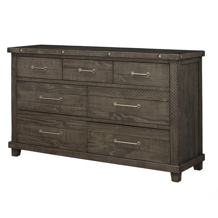 Wooden Dresser with 7 Drawers and Chamfered Legs, Gray