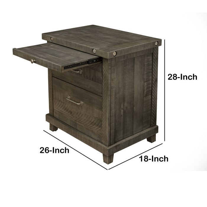 Wooden Nightstand with 2 Drawer Storage and Pull Out Tray, Gray