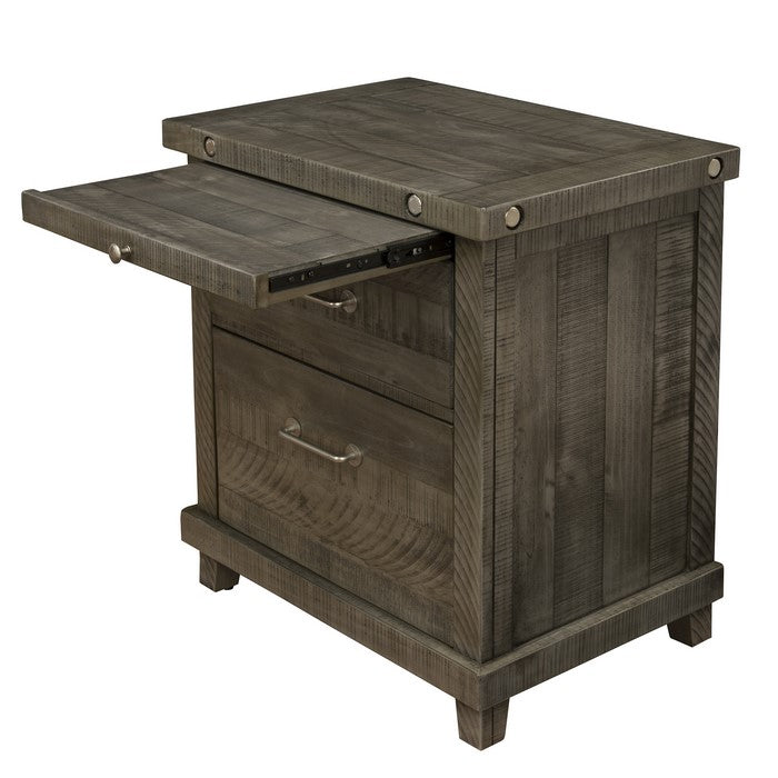 Wooden Nightstand with 2 Drawer Storage and Pull Out Tray, Gray