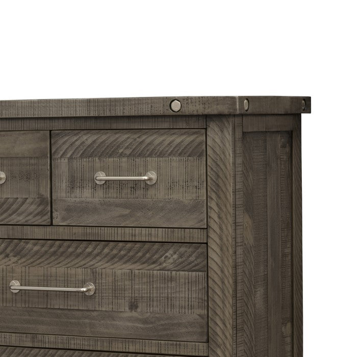 Wooden Chest with 6 Drawers and Metal Bar Handles, Gray