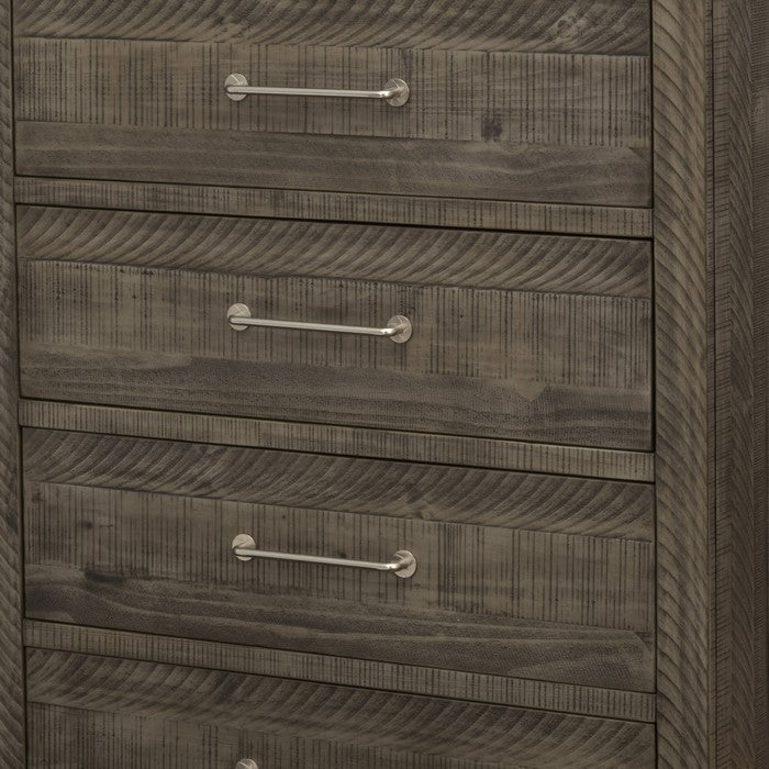 Wooden Chest with 6 Drawers and Metal Bar Handles, Gray
